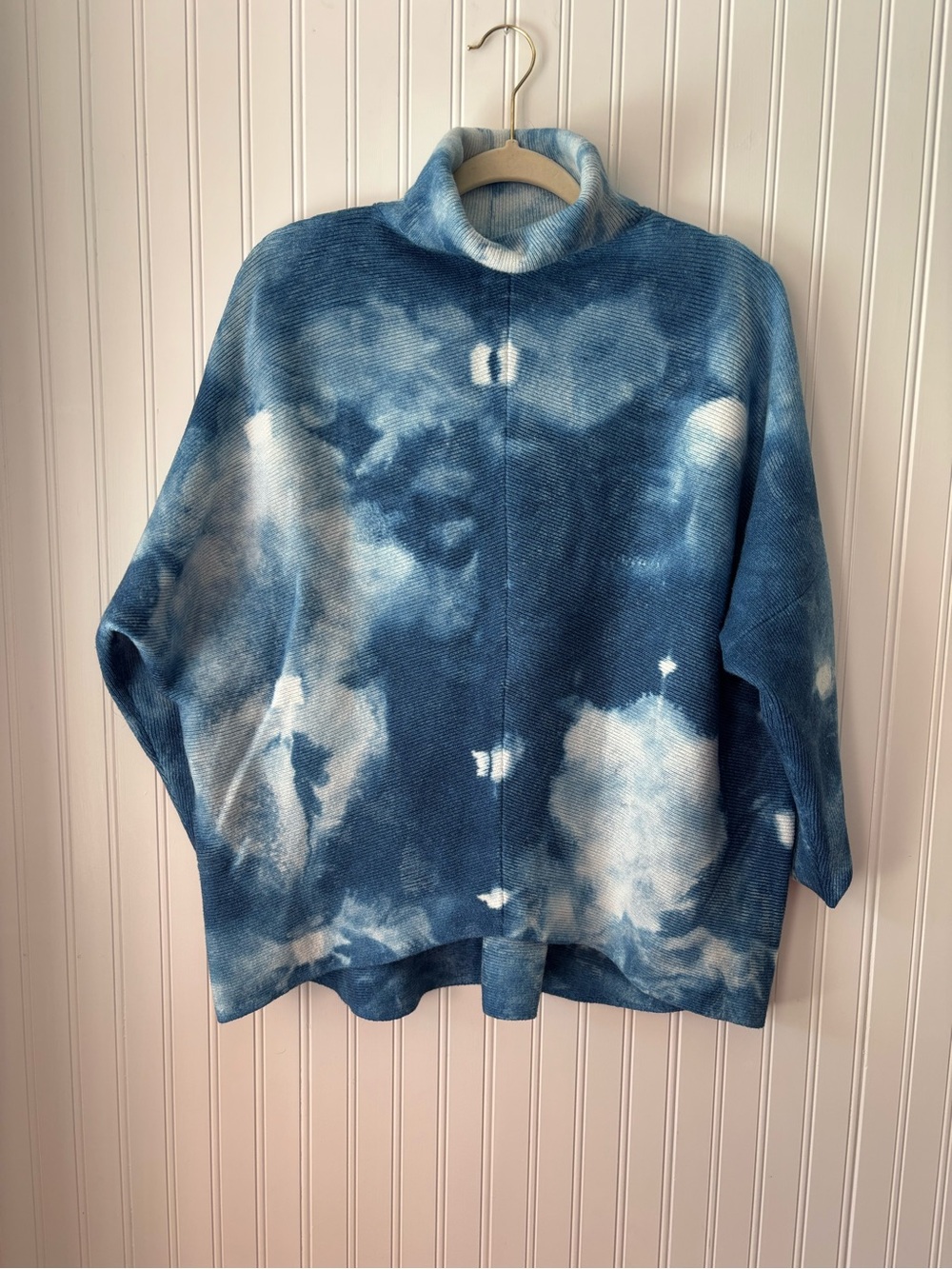 Indigo Tie-Dye Turtleneck Pullover